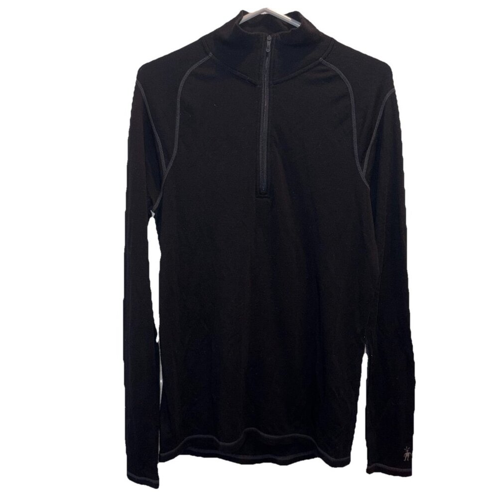 Smartwool Baselayer Mens Sz M Black Merino Wool Pullover Quarter 1/4 Zip